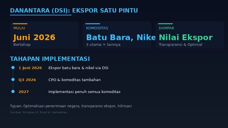 Infografis tahapan implementasi Danantara DSI ekspor satu pintu
